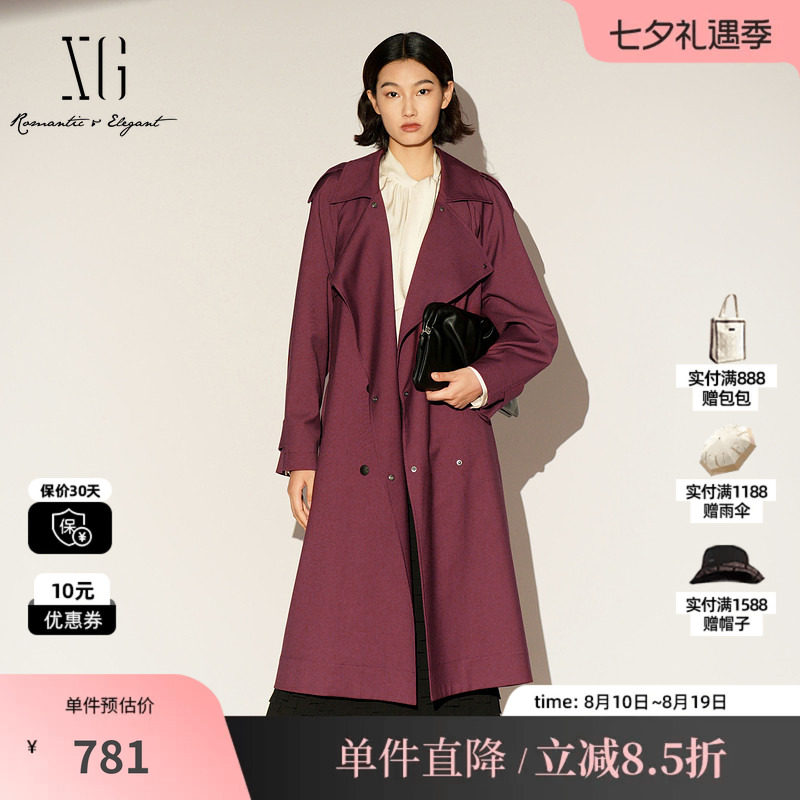 XG/雪歌XL108004A115中长款休闲风衣2026春季新款翻领长袖外套女