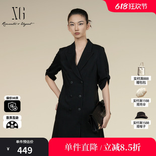 XG/雪歌XK304015A290西装短袖连衣裙2025秋季新款醋纤A字短裙女装