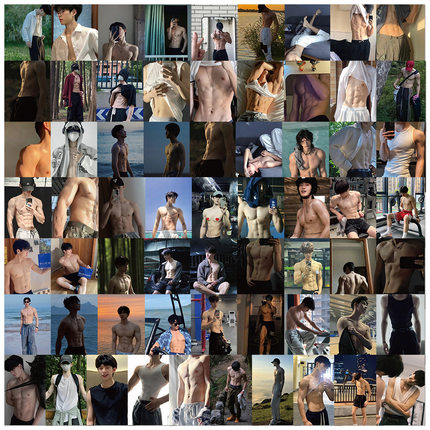 128张腹肌帅哥贴纸桌面装饰手账素材电脑笔记本行李箱贴画防水