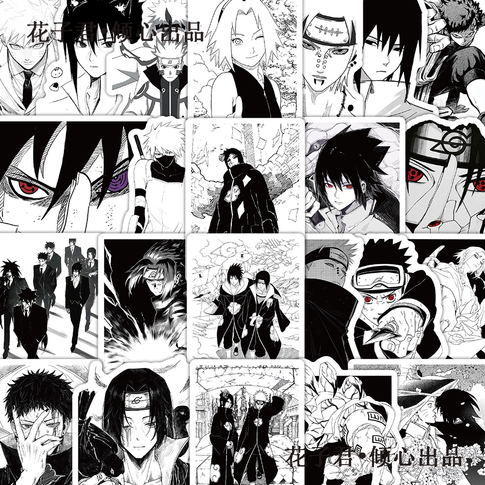 136张黑白火影忍者贴纸热血动漫高颜值帅气鸣人佐助周边diy贴画