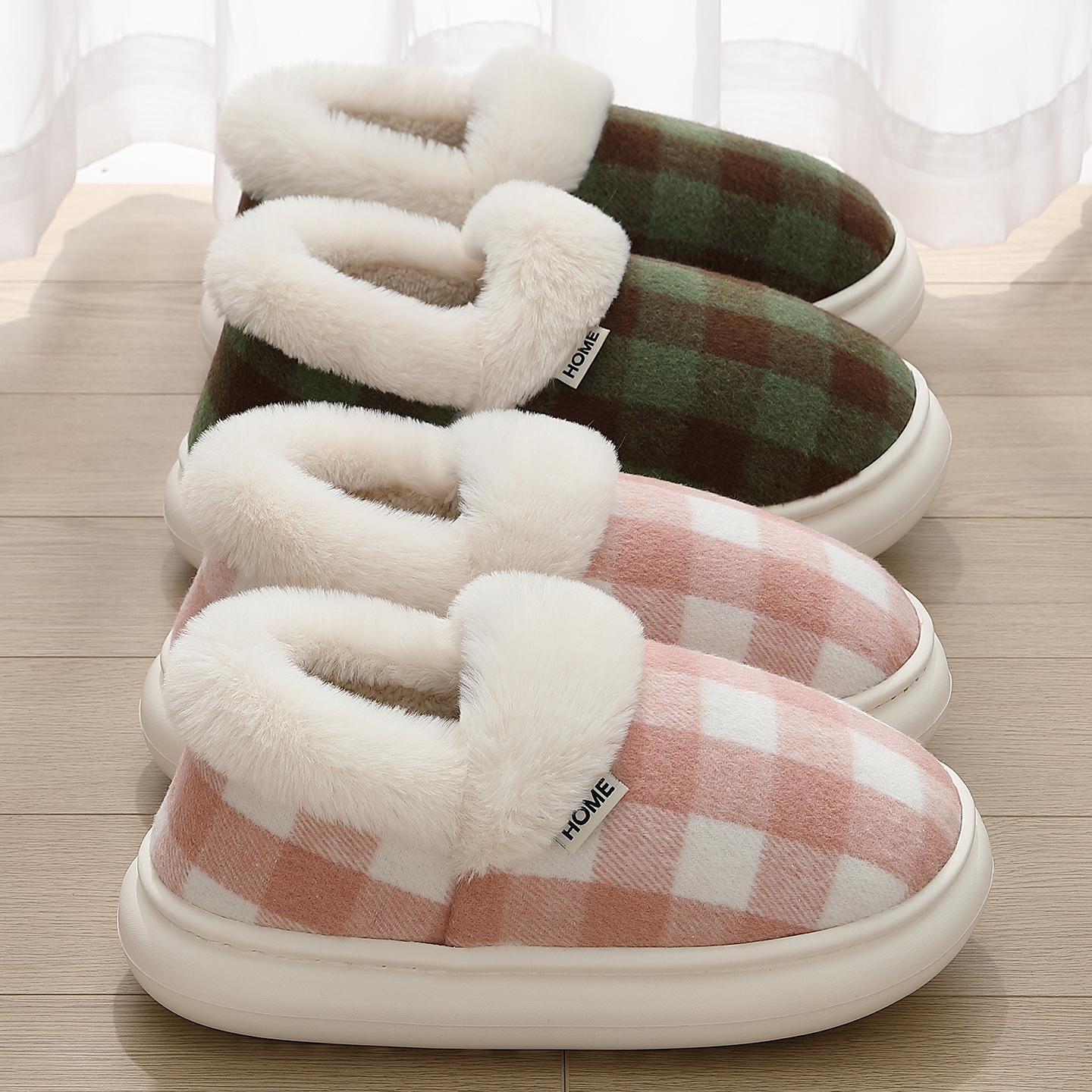 米查情侣毛绒棉拖鞋厚底冬女士室内可爱加厚包跟月子鞋2025新款