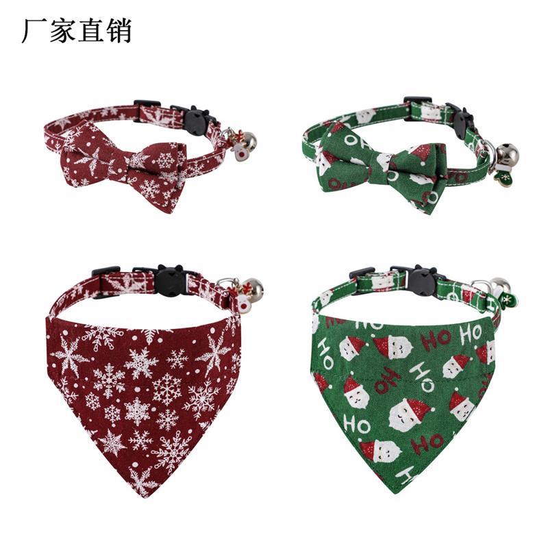 Christmas Santa Claus Snowflake Pet Bow Bell Cat Collar