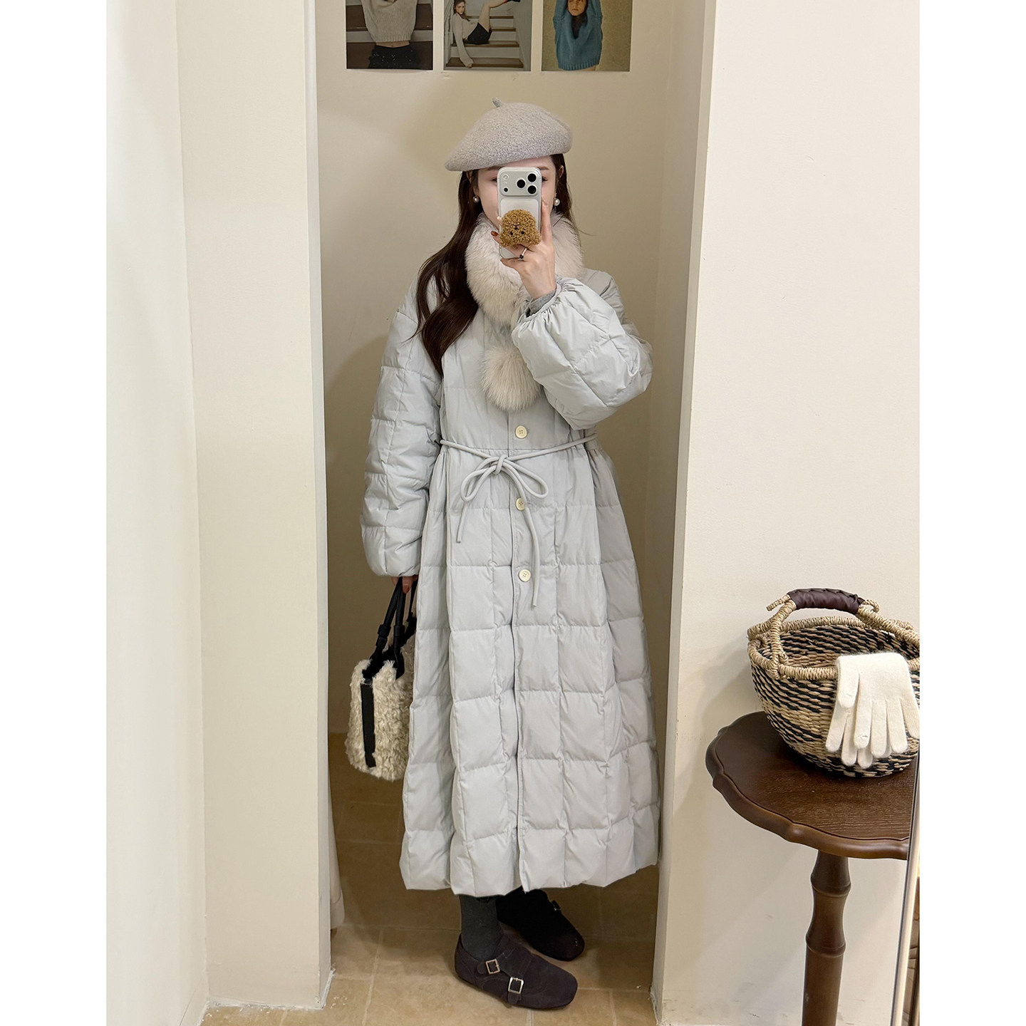 韩版爆款长款设计感羽绒服女系带收腰过膝外套冬季2025新款小个子