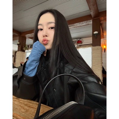 复古酷飒机车皮衣短夹克女小个子