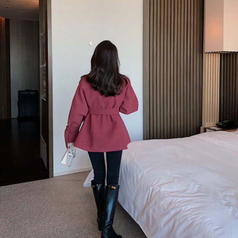2019秋冬毛呢外套女小个子韩版宽松抽绳收腰翻领玫红短款呢大衣|msdalam kategori Bekalan Ibu / Ibu / Pemakanan, bersalin, kapas/Down/overcoat - dari Buy2taobao.com untuk memberikan perkhidmatan ejen Taobao profesional membeli