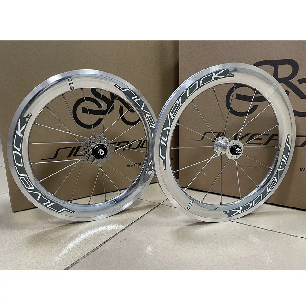 SILVEROCK铝合金外5速刀圈轮组 16寸349折叠车D5改装银色高框轮组