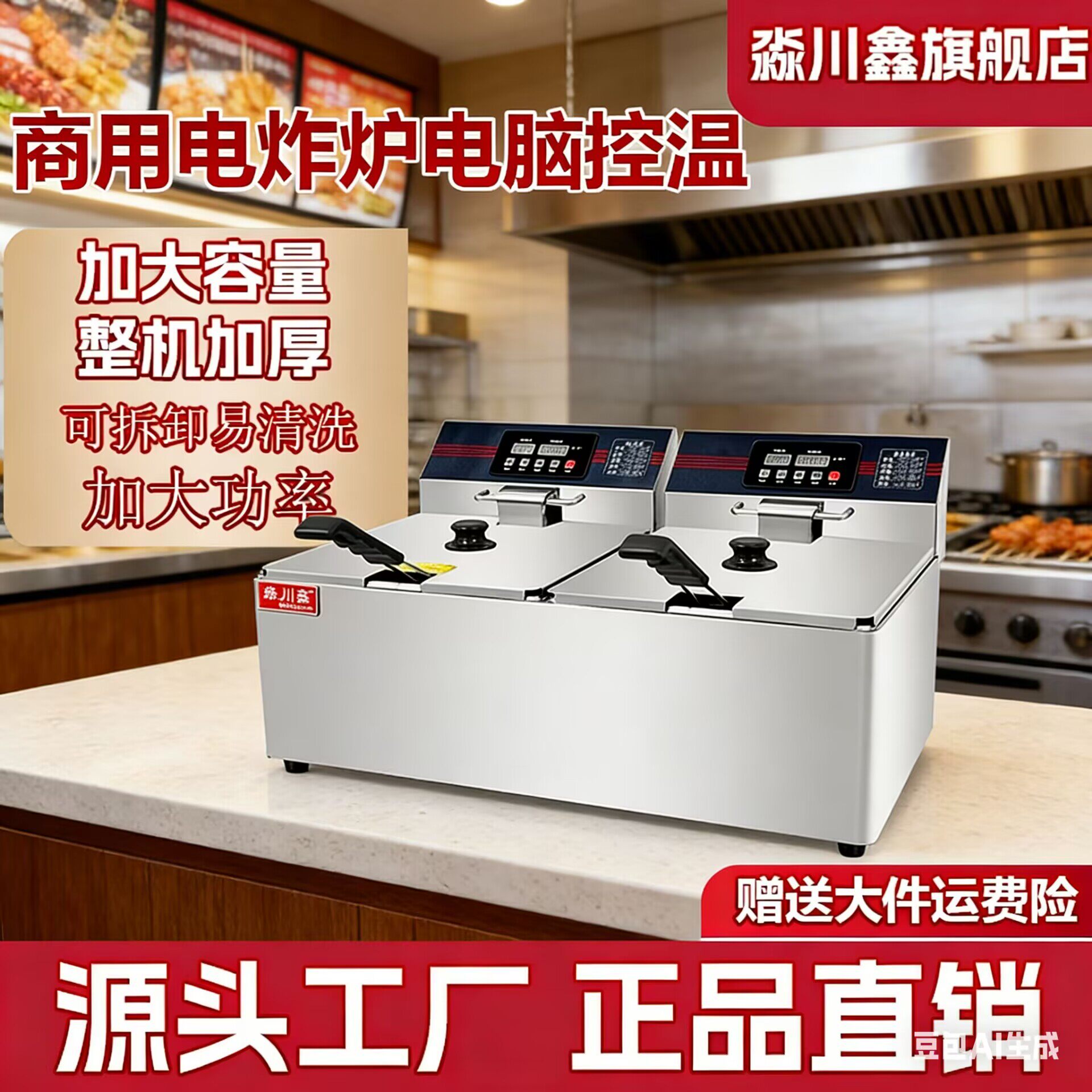 淼川鑫小型新款油商用炸炉单双缸炸鸡薯条专用机器设备定时电炸锅