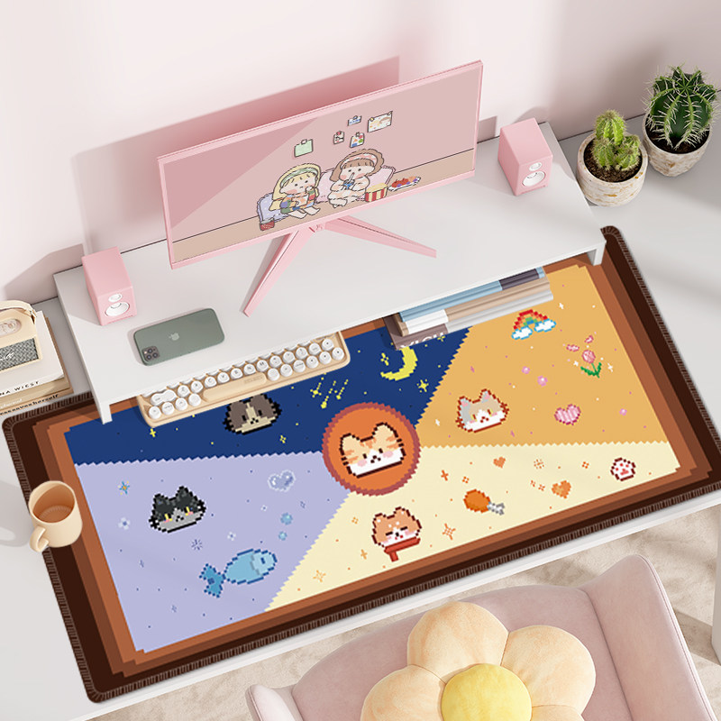 像素猫咪鼠标垫子超大男女生办公室工位电脑桌垫笔记本键盘护腕垫,电脑硬件/显示器/电脑周边,鼠标垫/贴/腕垫,淘宝优惠券,粉丝福利购,淘宝优惠卷