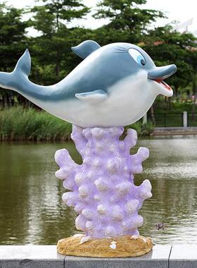 大型玻璃钢仿真海豚主题海洋生物摆件花园游乐场发光雕塑装饰摆件
