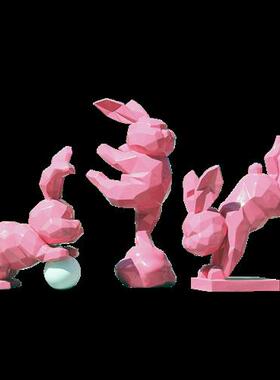 大型抽象几何快面兔子摆件块面兔雕塑户外公园林景观广场装饰