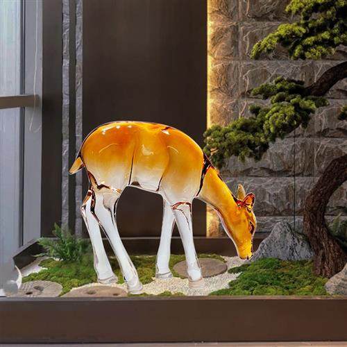 别墅庭院广场草坪景观抽象艺术品透明树脂户外梅花鹿雕塑摆件落地