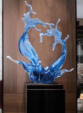 酒店大堂透明树脂工艺品摆件客厅高档水浪花雕塑别墅装饰桌面摆设