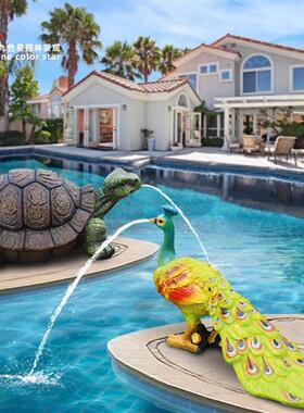 户外喷泉装饰玻璃钢吐水大型工艺品新加坡鱼尾狮摆件园林景观雕塑