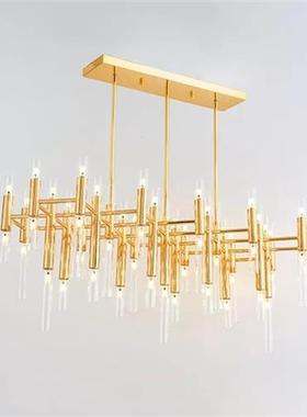 北欧艺术led客厅吊灯简约卧室不锈钢金色长方形网红轻奢吧台吊灯