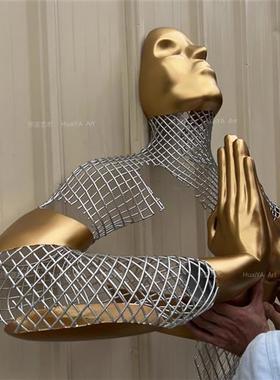 镜面不锈钢水滴鹅卵石雕塑人脸玻璃钢装饰定制圆坐凳户外金属工厂