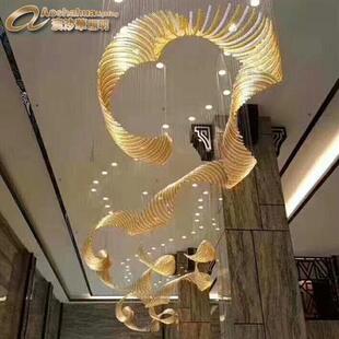 简约飘带酒店灯具廊道透明玻璃led吊灯酒店工程灯玻璃吊线灯