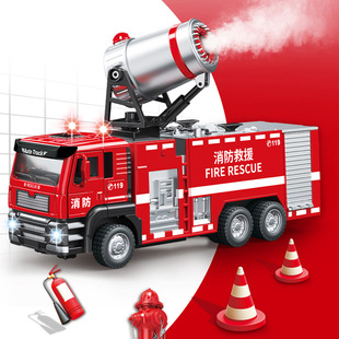 新款合金消防车玩具门可打开能喷雾儿童消防救援车119玩具车模型