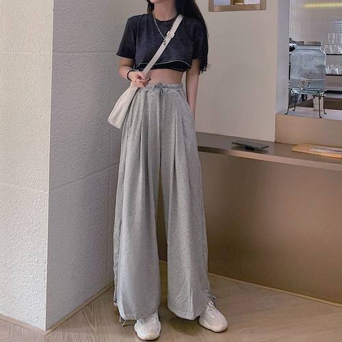 Gray Sweatpants High Waist Loose Casual Solid Joggers Women