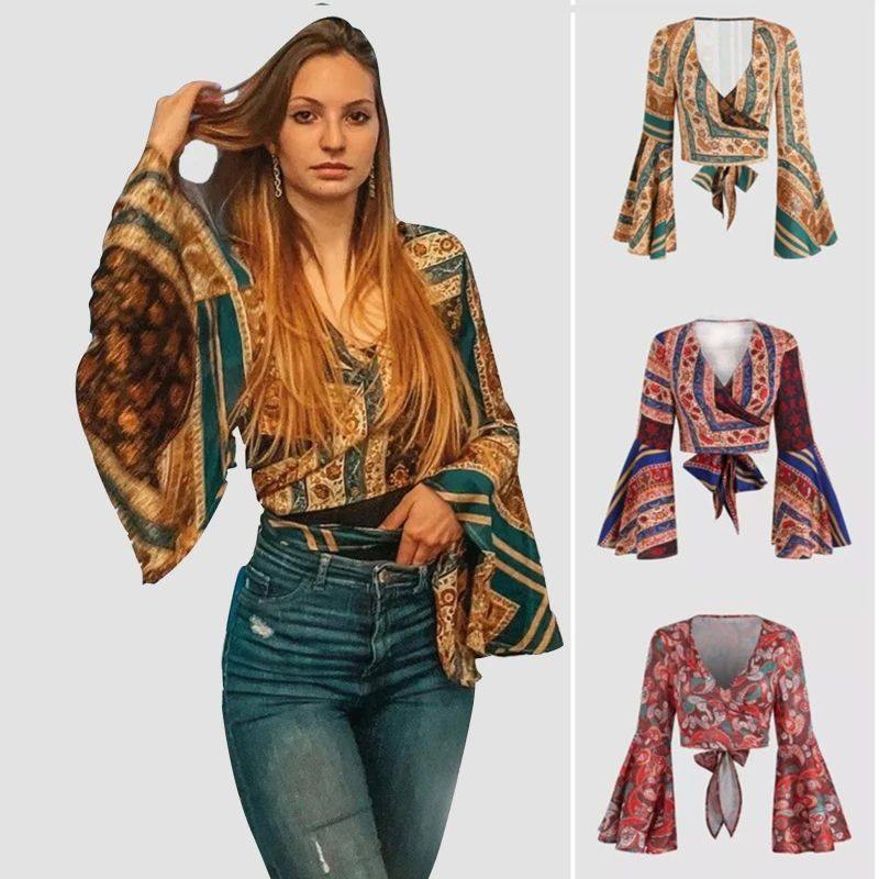 Printed horn long sleeved shirt for women 印花喇叭长袖上衣女,女装/女士精品,T恤,淘宝优惠券,粉丝福利购,淘宝优惠卷
