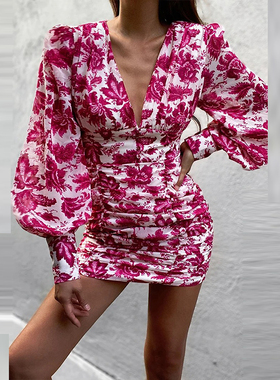 Ladies Fashion Elegant Balloon Sleeve Body Dress灯笼袖连衣裙