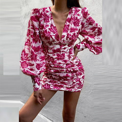 Ladies Fashion Elegant Balloon Sleeve Body Dress灯笼袖连衣裙