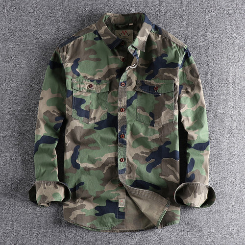 Daily Military Style Casual Youth Pocket Breasted  长袖衬衫