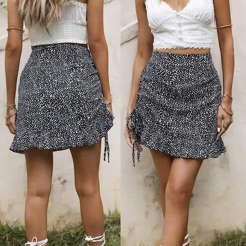 2021 summer new short drawstring print ruffle skirt 半身裙新