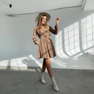 Khaki Color Elegant Casual Party Dress 2021 Winter New Dress