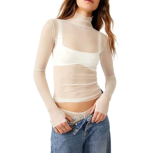 Shot mesh semi high neck slim fit top 中弹网纱半高领修身上衣