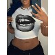 round 修身 neck top Printed women印花圆领短款 short for 上衣女