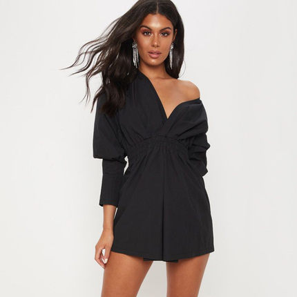 Long Sleeve Pullover Black Solid Fashion Office Lady Dress