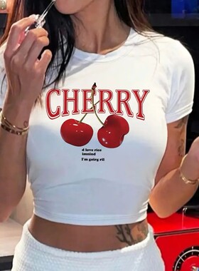 Cherry print short sleeved  top for women 樱桃印花短袖上衣女