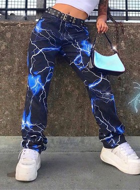 2021 net red women's trousers printed casual wide-leg pants