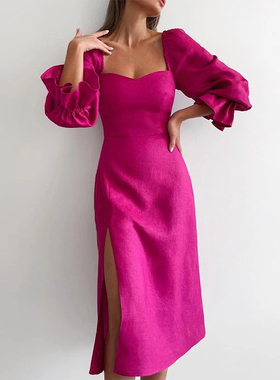 Long Dress Spring Office Lady Solid Party Dress Vestidos2021