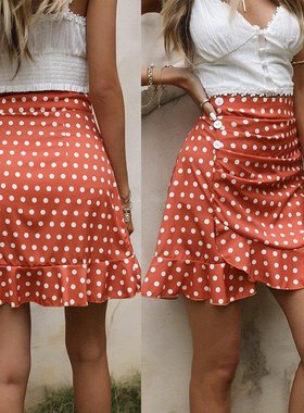2021 Summer Short Skirt Printed Ruffle Skirt印花荷叶边半身裙
