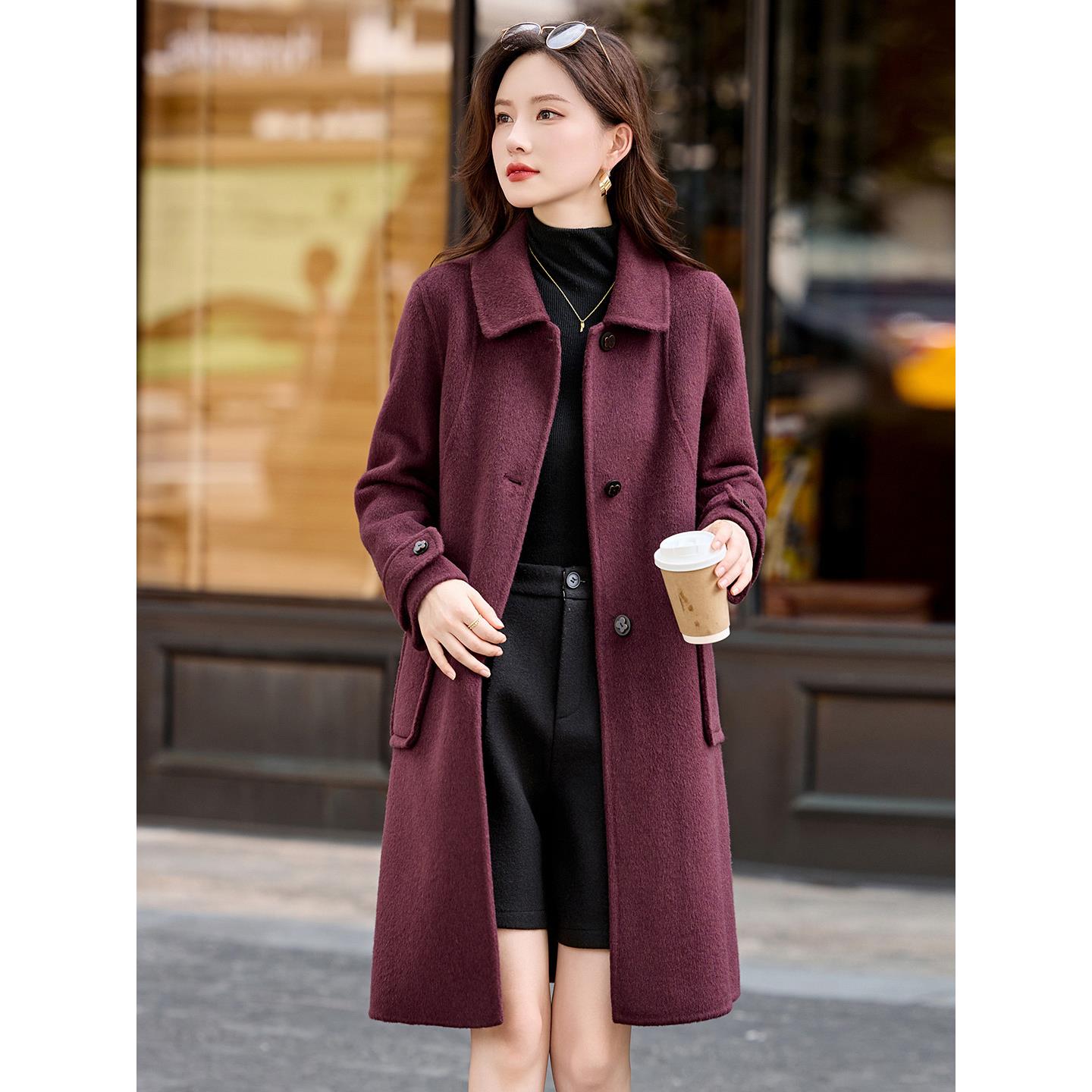 JOYIASS高端双面大衣女中长款2025秋冬新款中年妈妈气质时尚呢子