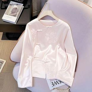 RIERAKATTERLLG2025年夏季 女复古盘扣上衣 新中式 国风杏色提花衬衫