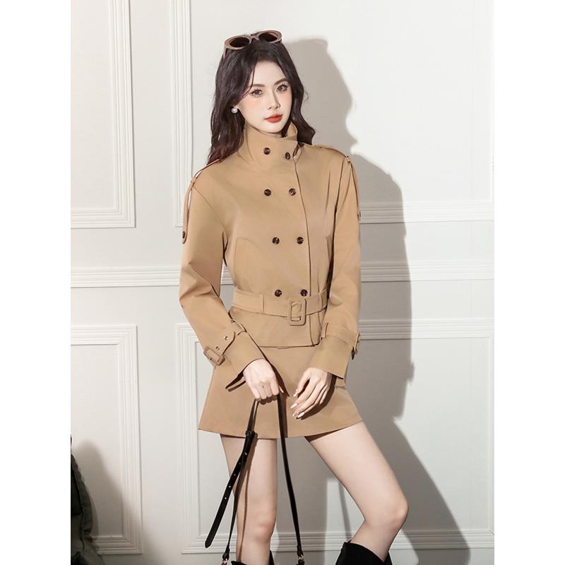 JOYIASS酷飒拽姐穿搭一整套装裙女秋冬长袖双排扣风衣外套两件套