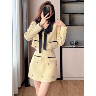 JOYIASS法式小香风黄色短外套套装女秋冬韩系名媛感富家千金高级
