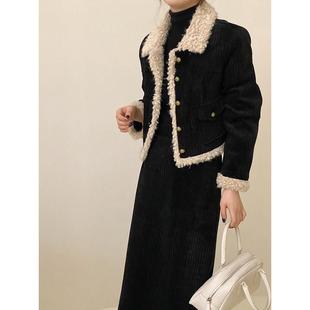 JOYIASS加绒加厚秋冬小香风穿搭短款外套半身裙两件套大码胖mm高