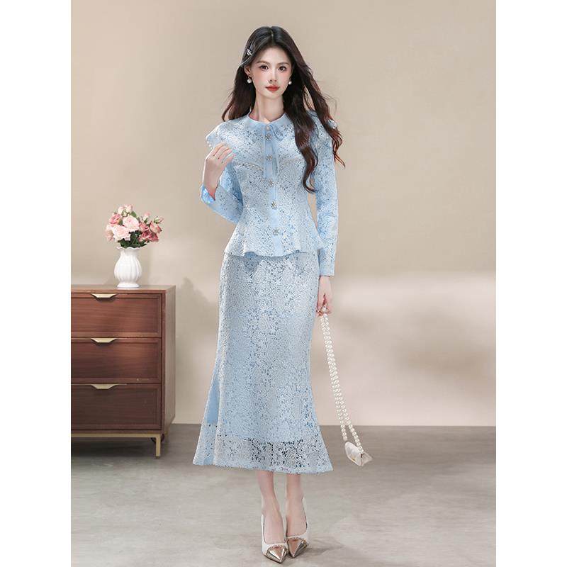 JOYIASS巨好看的订婚礼服日常套装裙女秋冬重工水溶蕾丝千金感穿