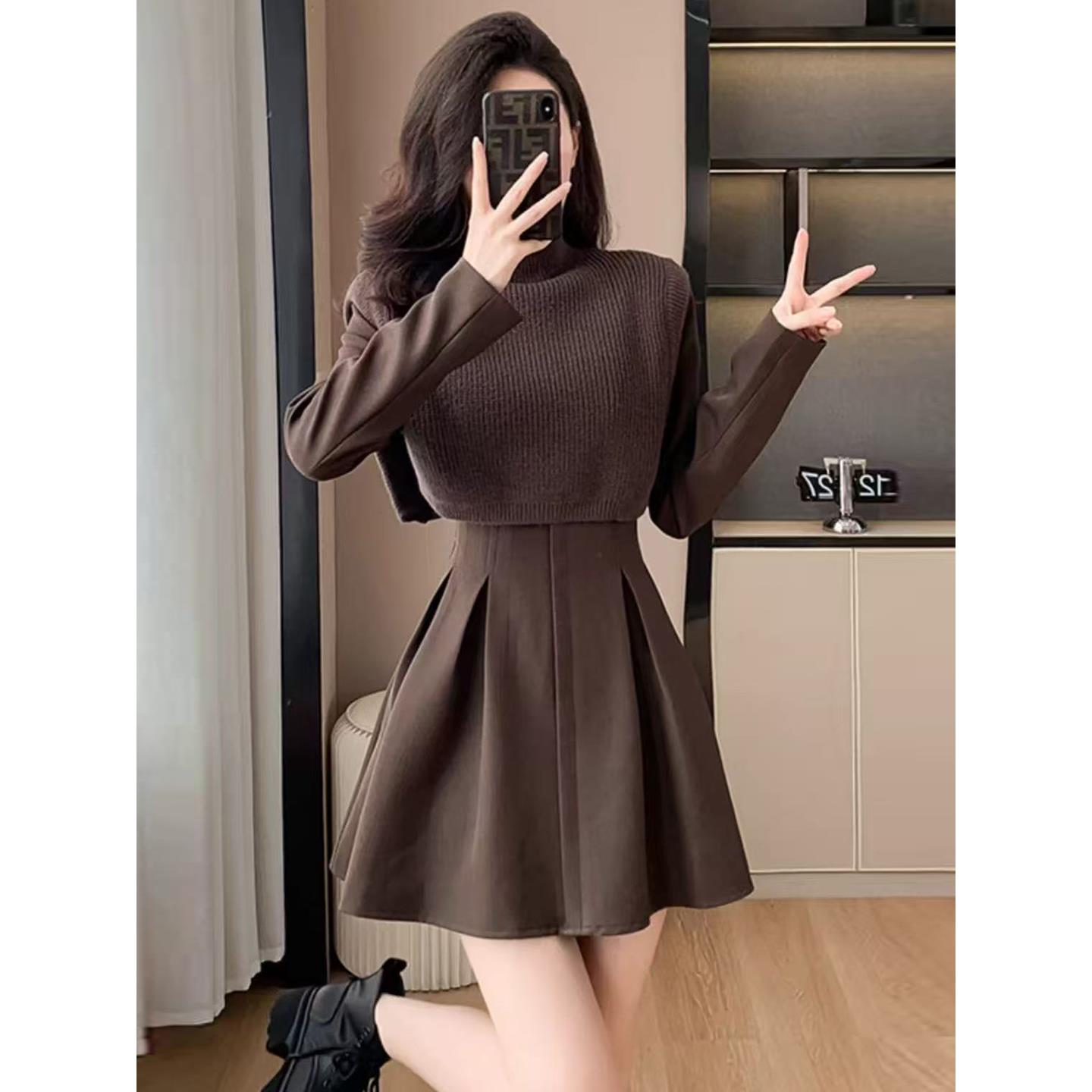 JOYIASS韩系穿搭减龄高级感披肩套装裙女秋冬通勤极简风西装两件