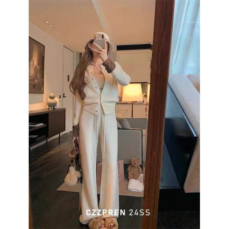 JOYIASS松弛慵懒感穿搭一整套装女秋冬长袖开衫垂感休闲阔腿裤子