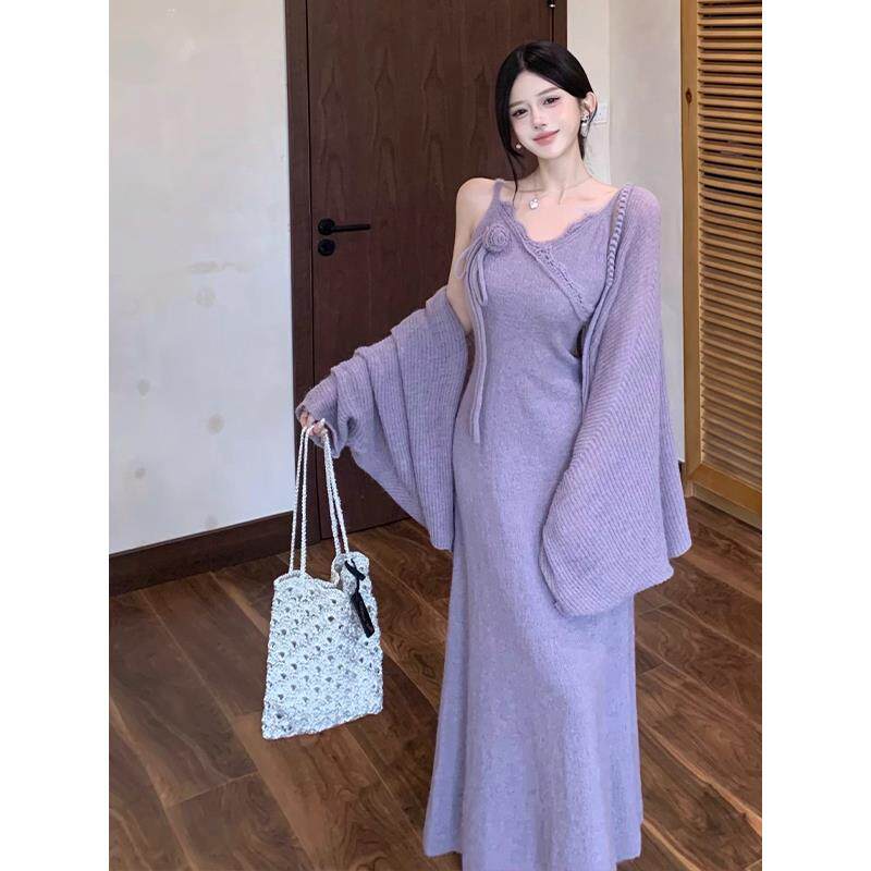 JOYIASS老钱风连衣裙温柔优雅千金感两件套女秋冬毛衣外套吊带裙