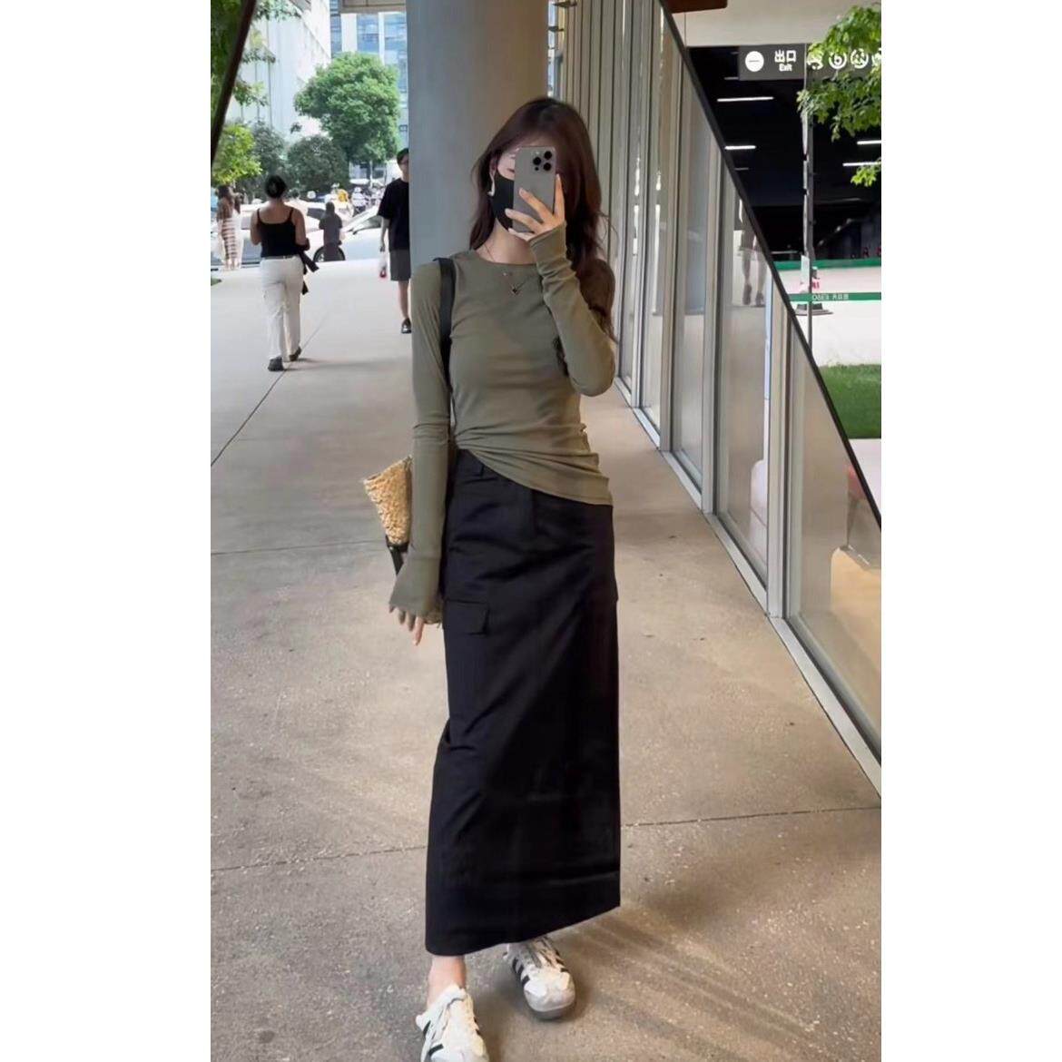 JOYIASS圆领正肩简约打底衫内搭短款上衣女秋季韩系穿搭套装长袖