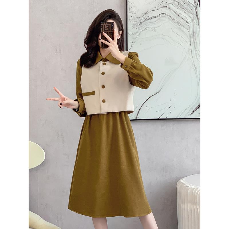 JOYIASS秋装今年流行马甲衬衫连衣裙套装大码韩版长袖轻熟风打底