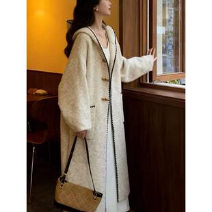 JOYIASS高级感连帽加厚长款毛衣外套女秋冬季慵懒风宽松显瘦覆古