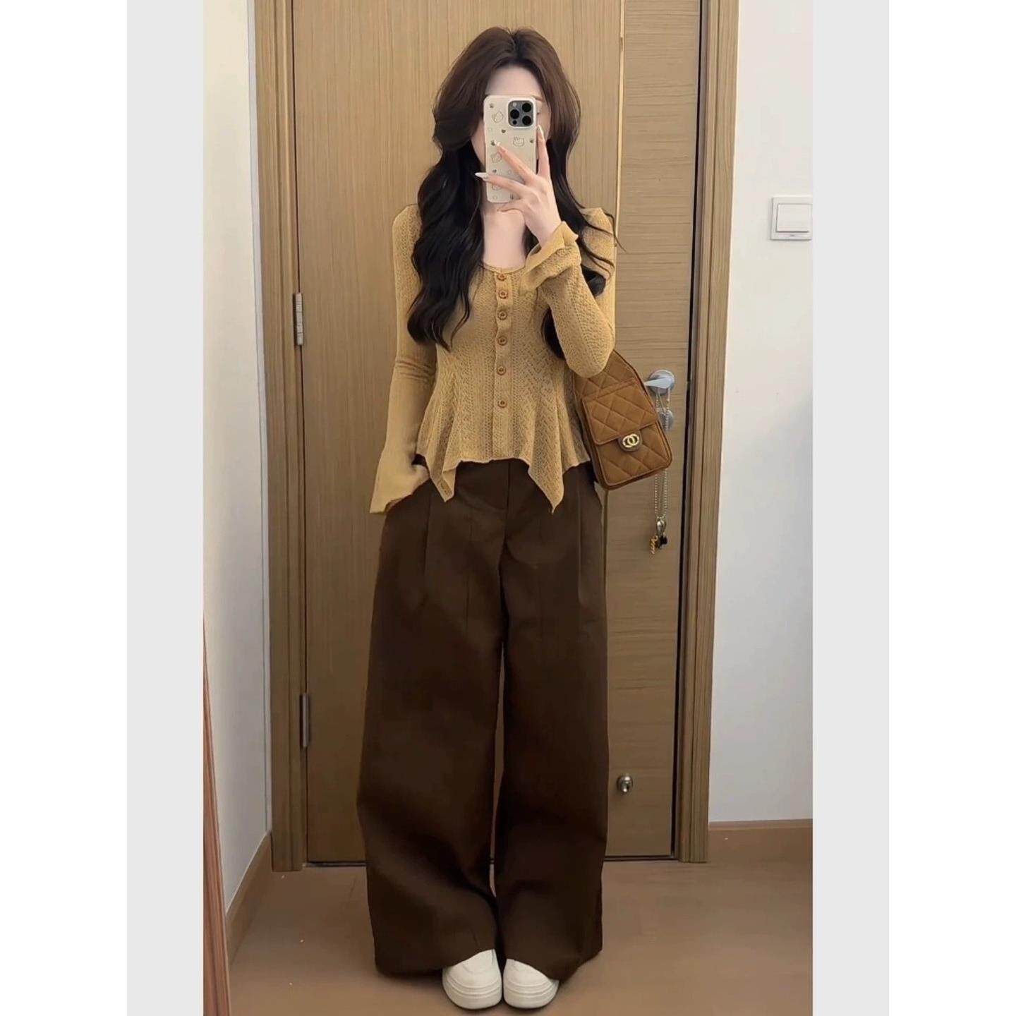 JOYIASS韩系高级感穿搭巨好看的套装女秋冬不规则针织上衣阔腿裤