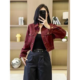 JOYIASS高级感美式红色牛仔短外套女秋季小个子韩系减龄休闲港风