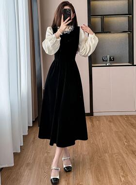 JOYIASS赫本风miu系千金穿搭黑色连衣裙女秋冬高级感晚礼服显瘦丝